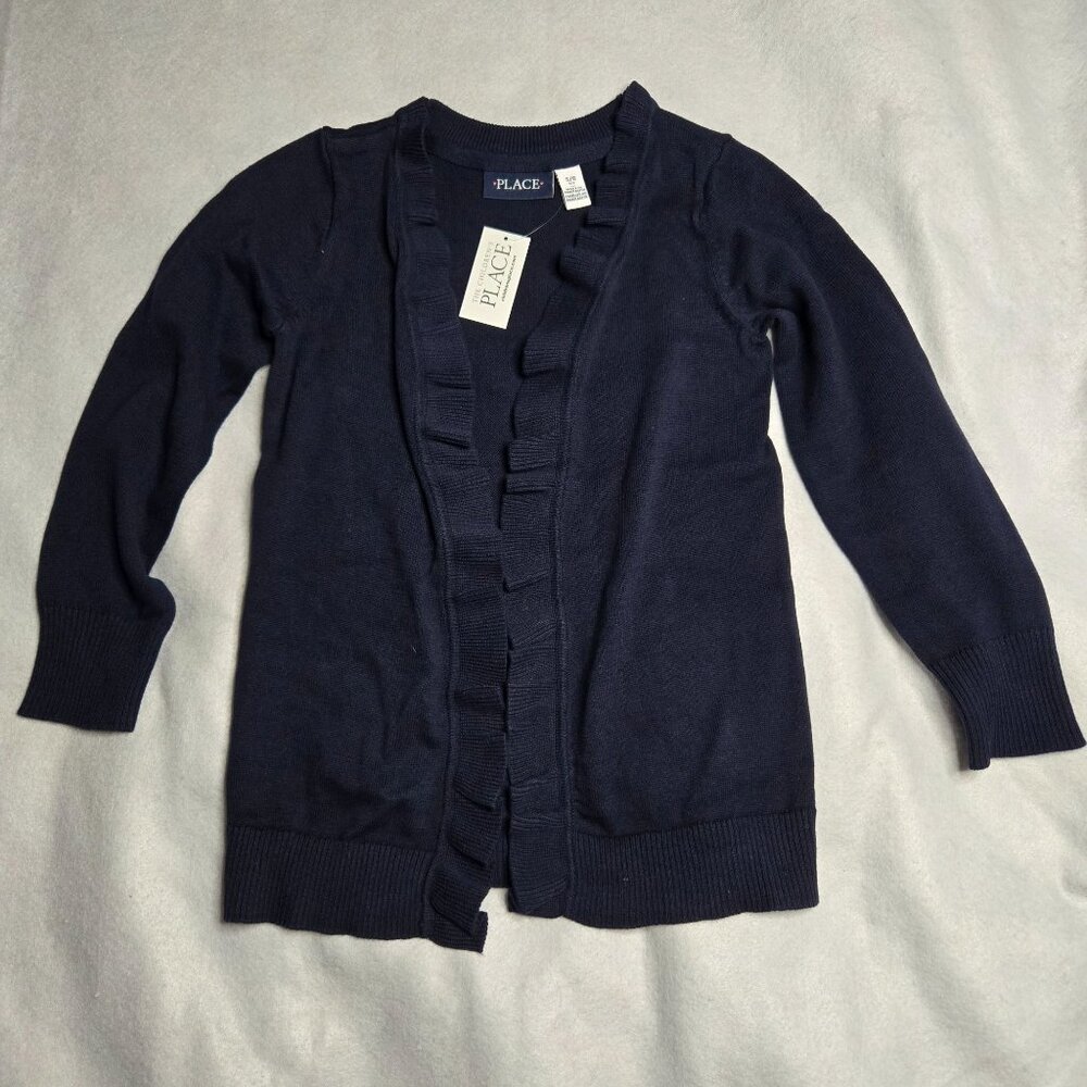 Girls Navy Blue Ruffle Front‎ Cardigan Sweater M 5/6 By The Childrens Place